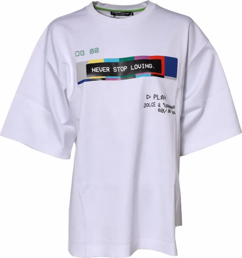 Dolce & Gabbana White Cotton Printed Short Sleeves T-shirt