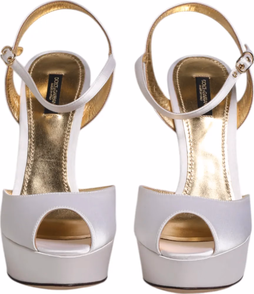 Dolce & Gabbana White Satin Platform Heels Sandals Shoes