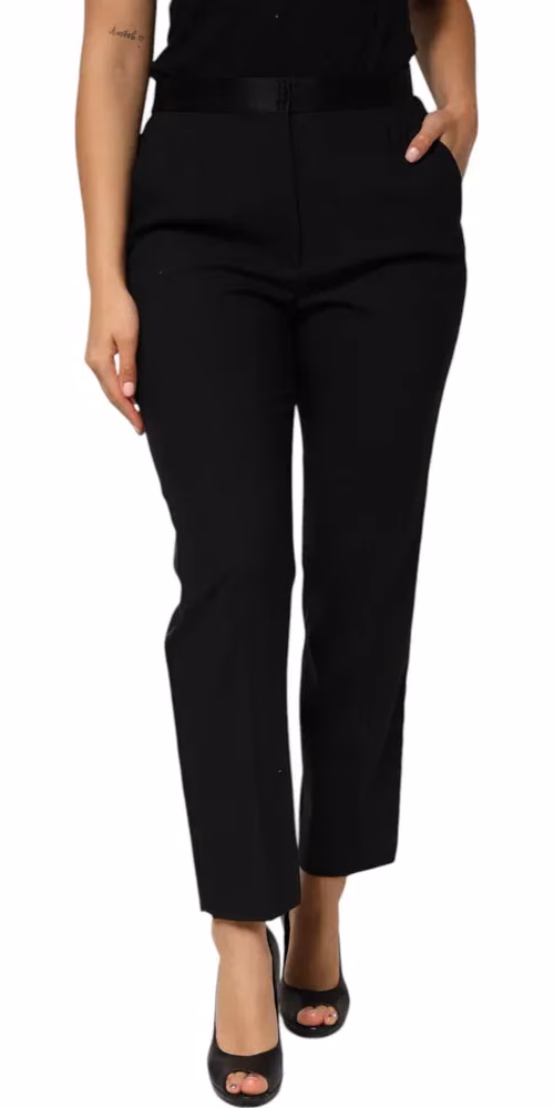Dolce & Gabbana Black Wool HighWaist Tapered Trouser Pants