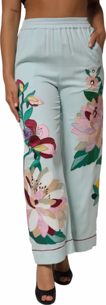 Dolce & Gabbana Green Floral Garterized Straight Pajama Pants