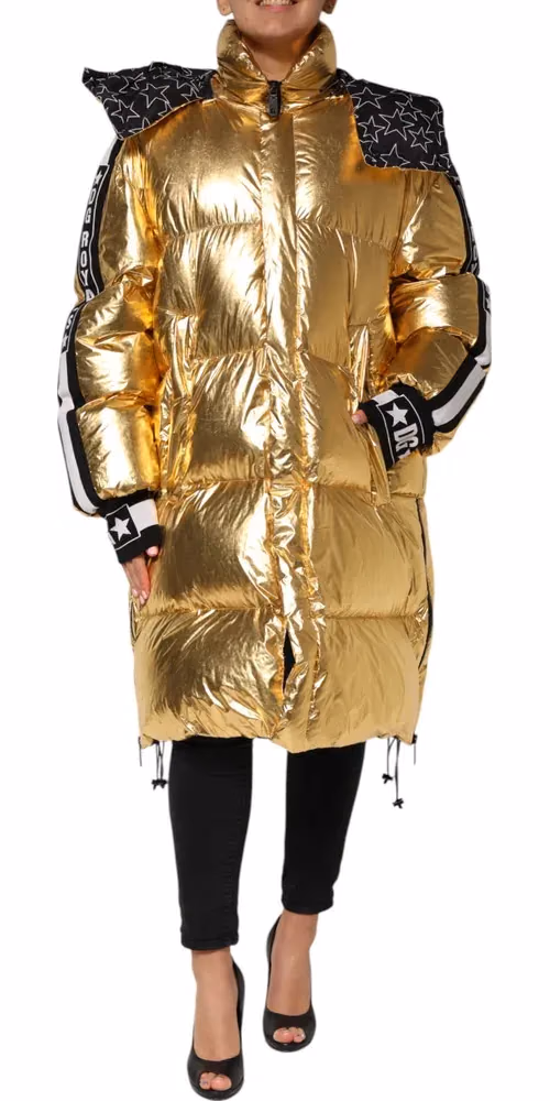 Dolce & Gabbana Gold Hooded Puffer Quilted Full Zip Jacket