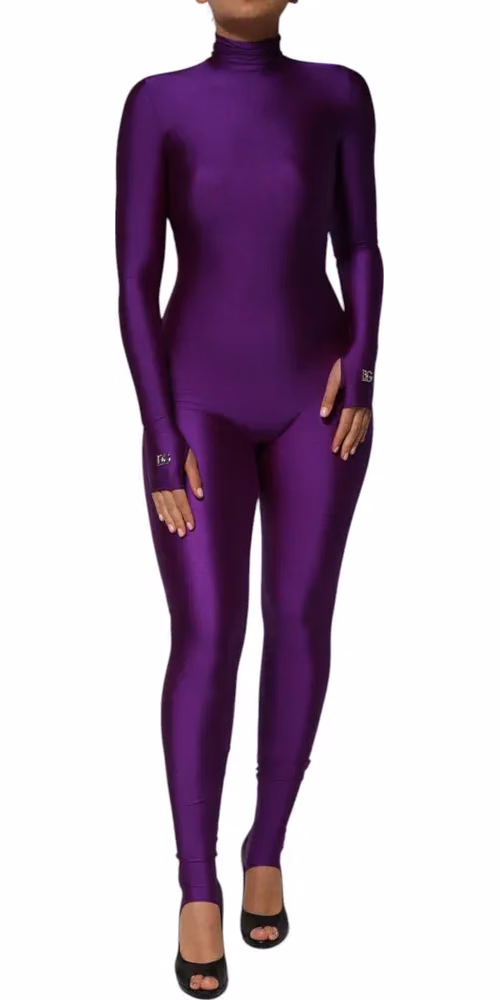 Dolce & Gabbana Purple Nylon Turtleneck Bodycon Jumpsuit Dress