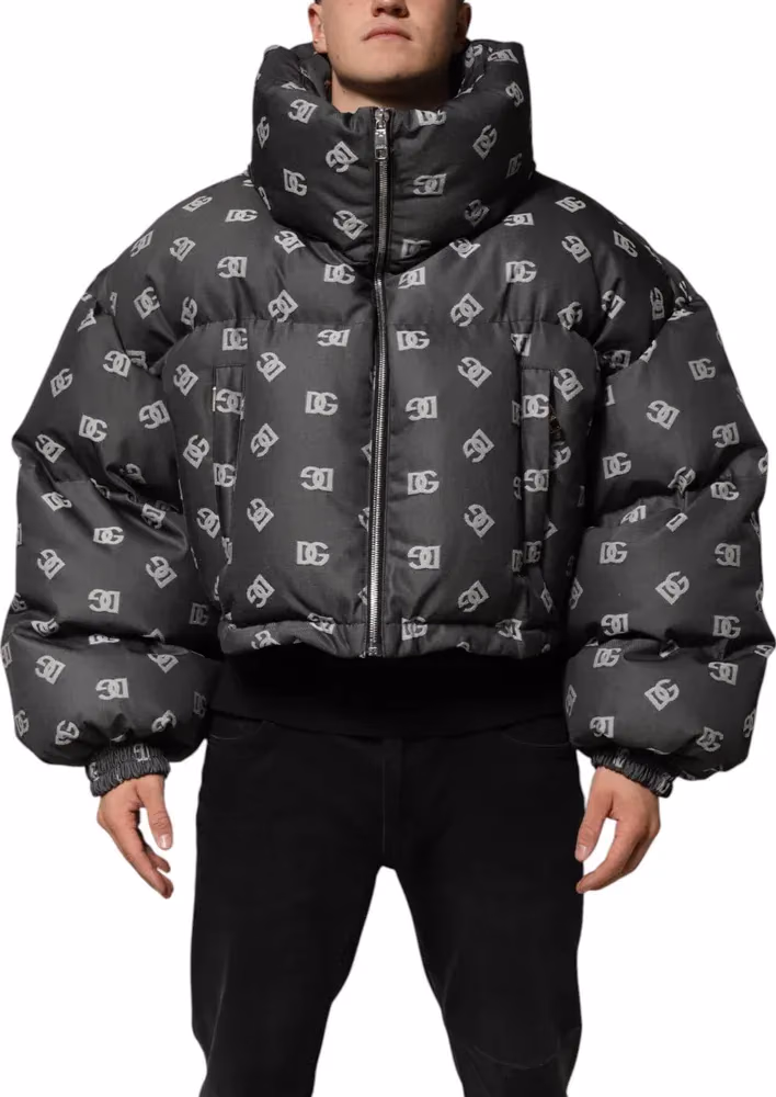 Dolce & Gabbana Black DG Monogram Full Zip Puffer Men Jacket