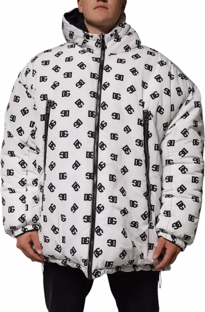 Dolce & Gabbana White DG Monogram Hooded Puffer Jacket
