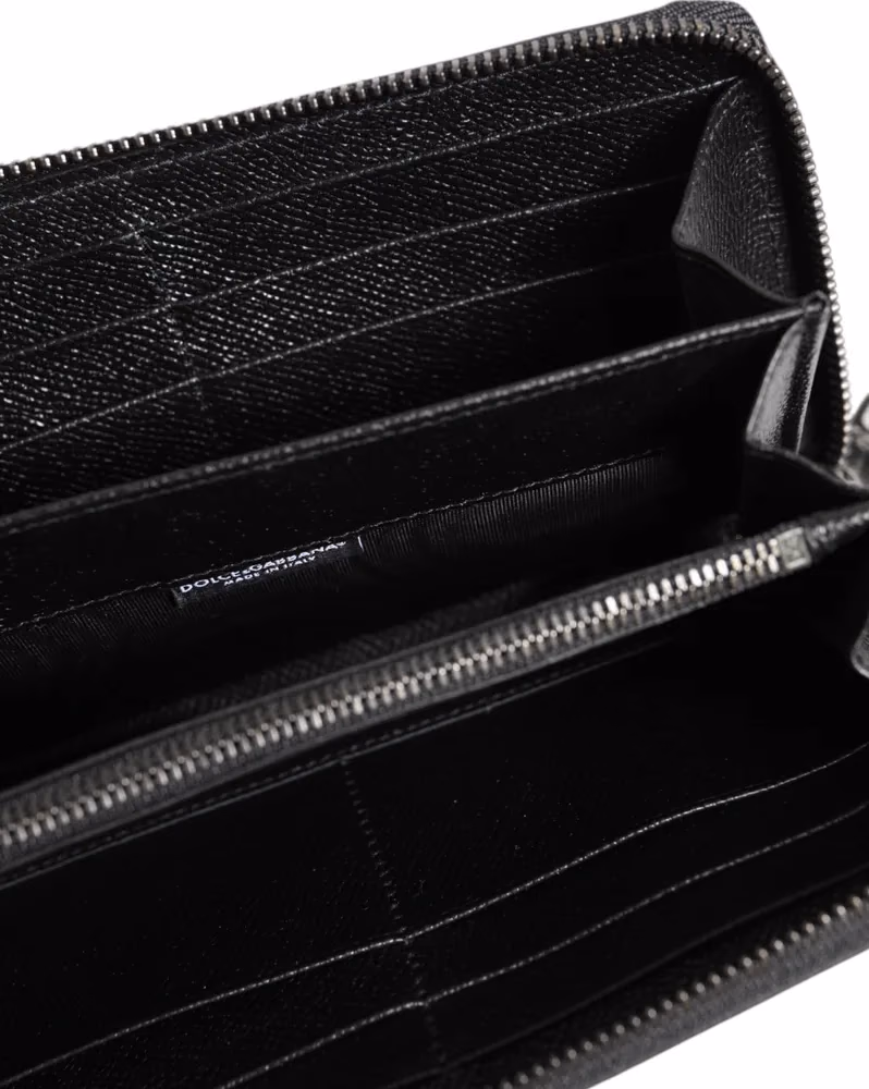 Dolce & Gabbana Black Leather #DGFAMILY Zipper Continental Mens Wallet