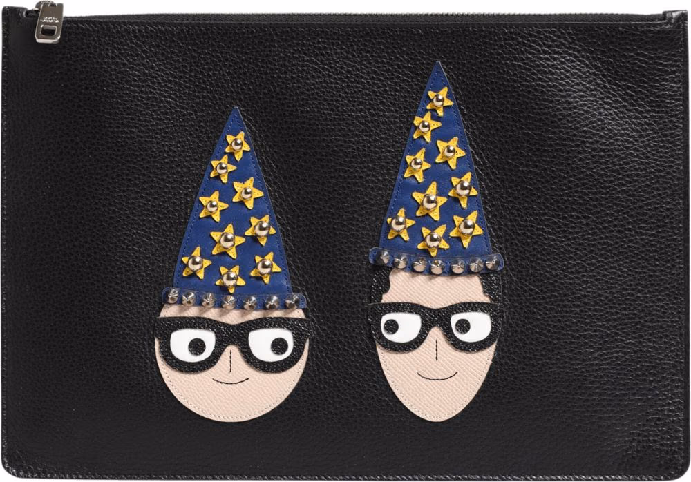 Dolce & Gabbana Black Leather #DGFAMILY Embellished Men Clutch Pouch Bag