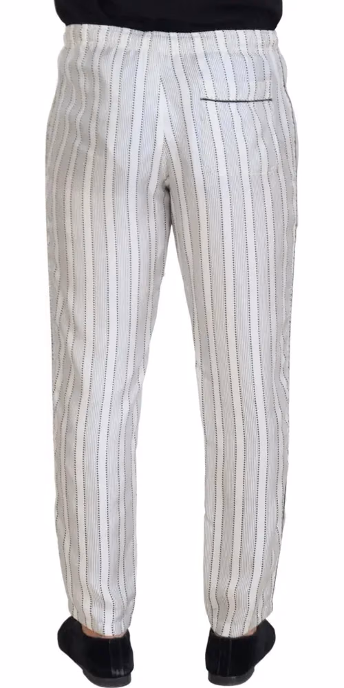 Dolce & Gabbana White Stripes Silk Lounge Trouser Pants