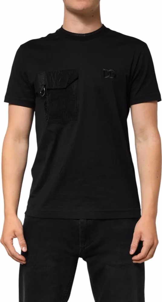 Dolce & Gabbana Black Cotton Embroidered DG Logo Pocket T-shirt