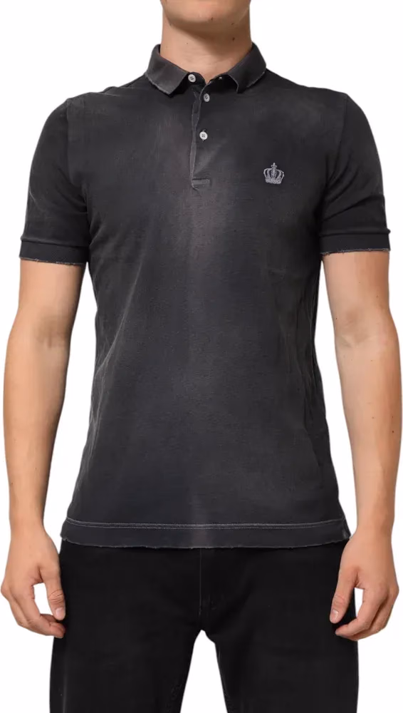 Dolce & Gabbana Gray Cotton Crown Collared Men Polo T-shirt