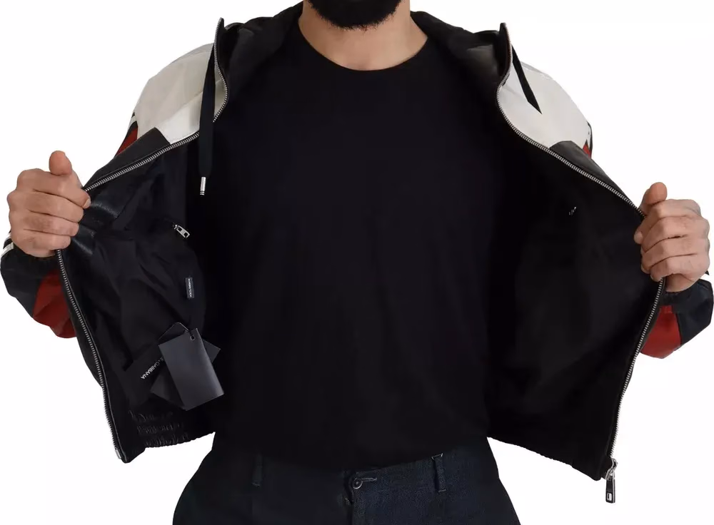 Dolce & Gabbana Black Leather Hooded Blouson Jacket