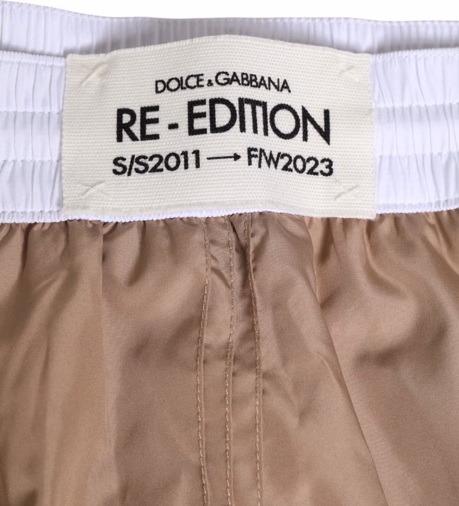 Dolce & Gabbana Brown White Polyester Re-Edition Shorts Swimwear