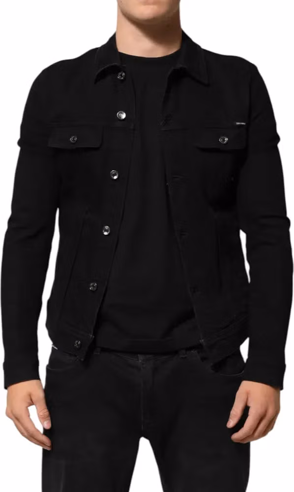 Dolce & Gabbana Black Cotton Denim Stretch Button Up Jacket