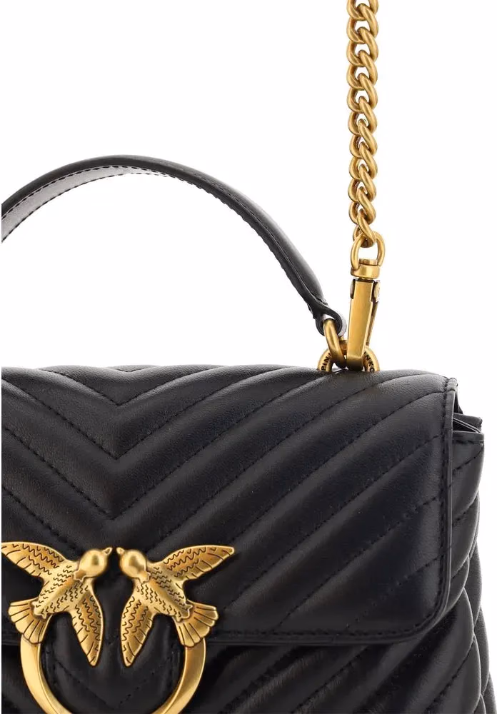 PINKO Black Calf Leather Bos Taurus Handbag