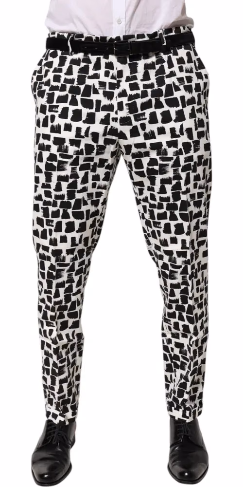 Dolce & Gabbana Black White Abstract Print Cotton Blend Pants