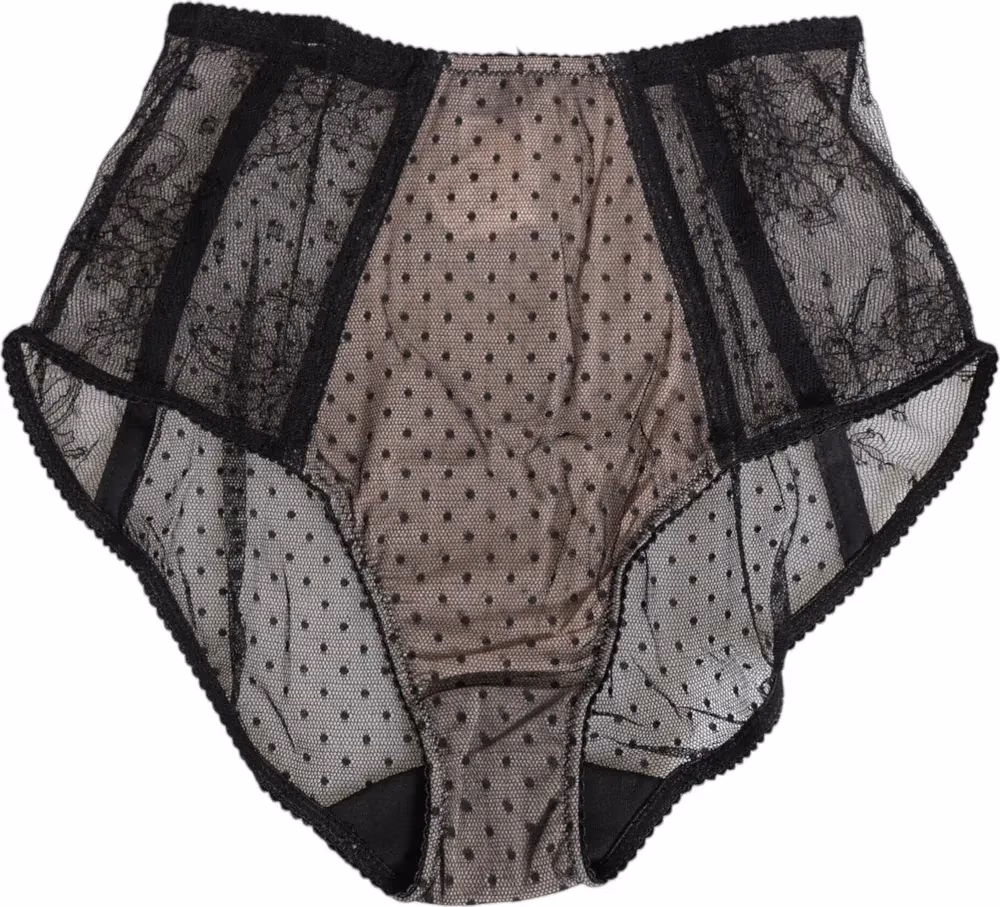 Dolce & Gabbana Black Sheer Polka Dot Lace High Waist Underwear