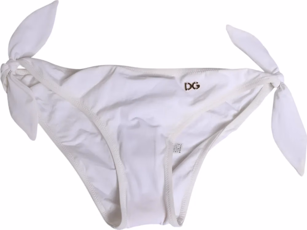 Dolce & Gabbana White Side Tie Logo Bikini Bottom Underwear