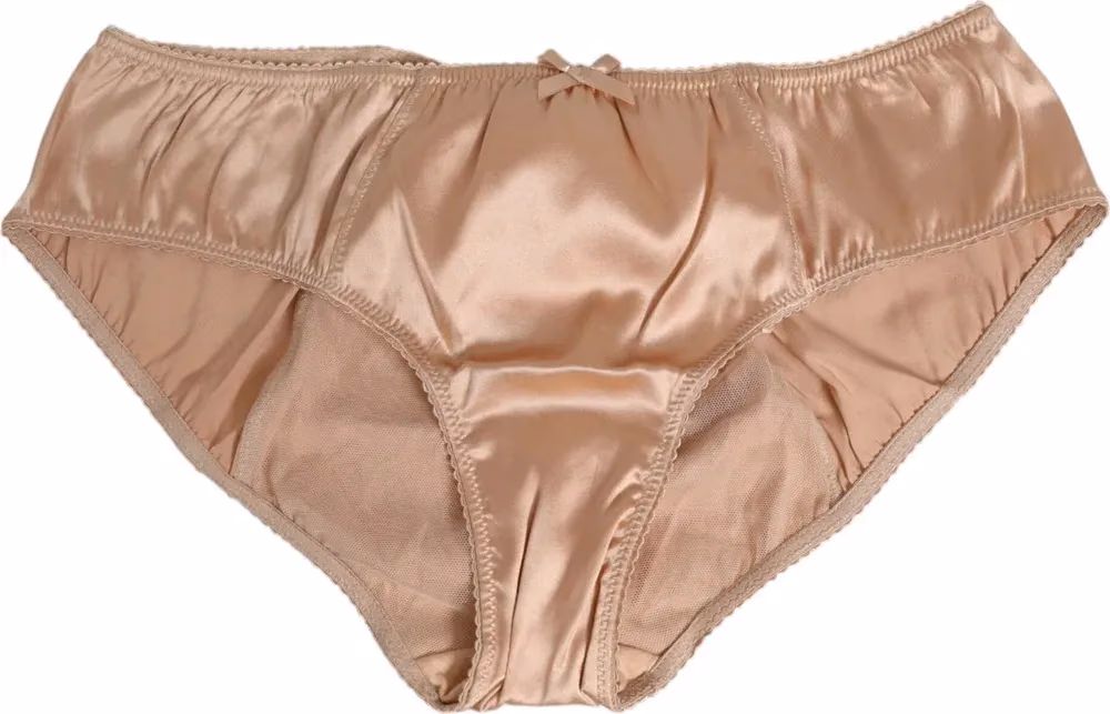 Dolce & Gabbana Nude Beige Silk Satin Bow Lace Trim Underwear