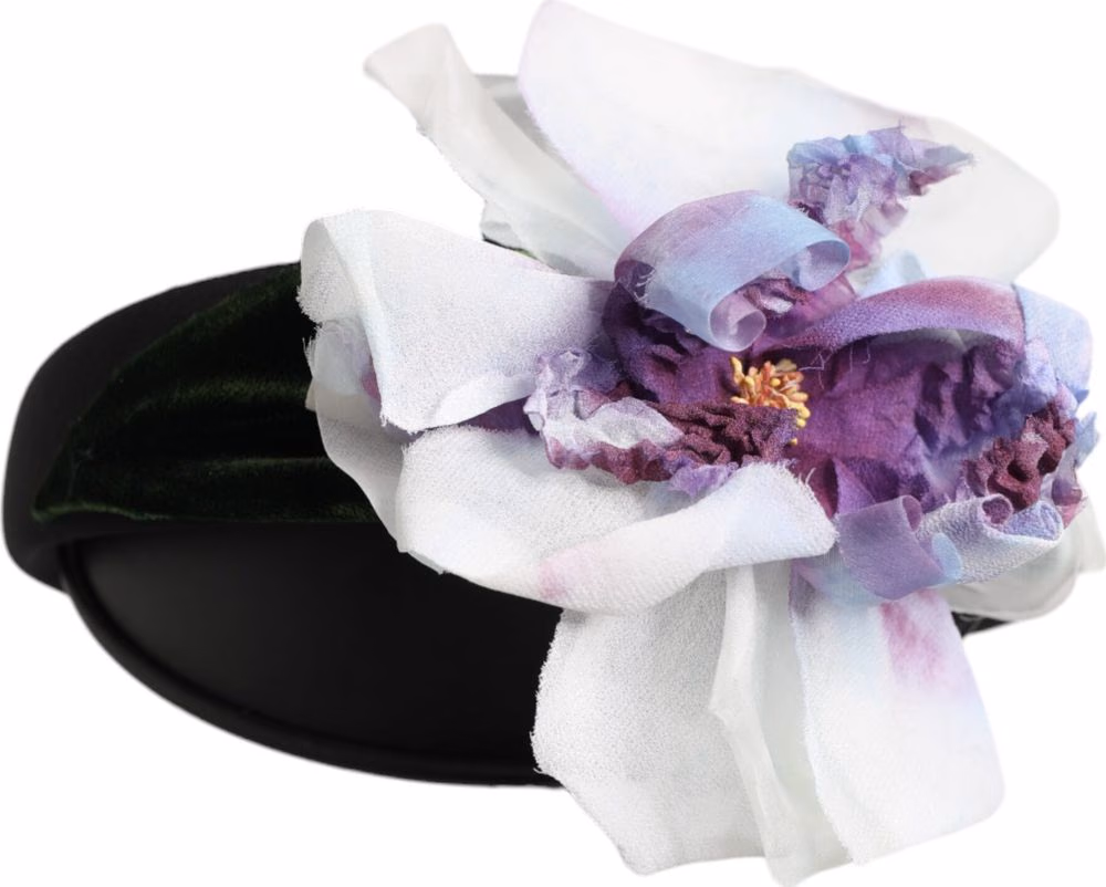 Dolce & Gabbana Black Green Silk Purple White Floral Appliqué Accessory Headband