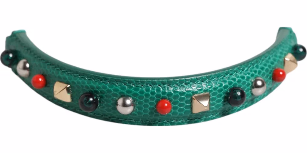 Dolce & Gabbana Green Embellished Leather Bag Handle Women Shoulder Strap
