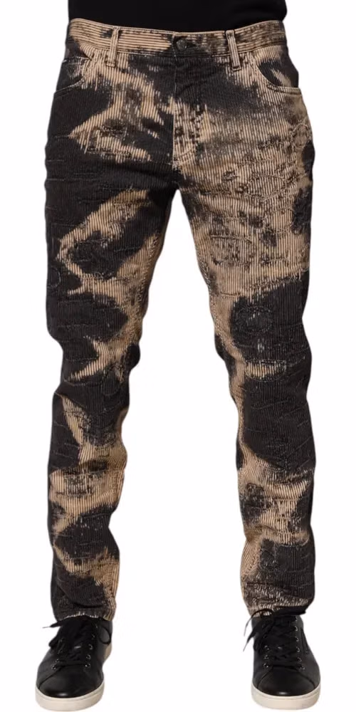 Dolce & Gabbana Beige Black Corduroy Tie-Dye Cotton Blend Pants