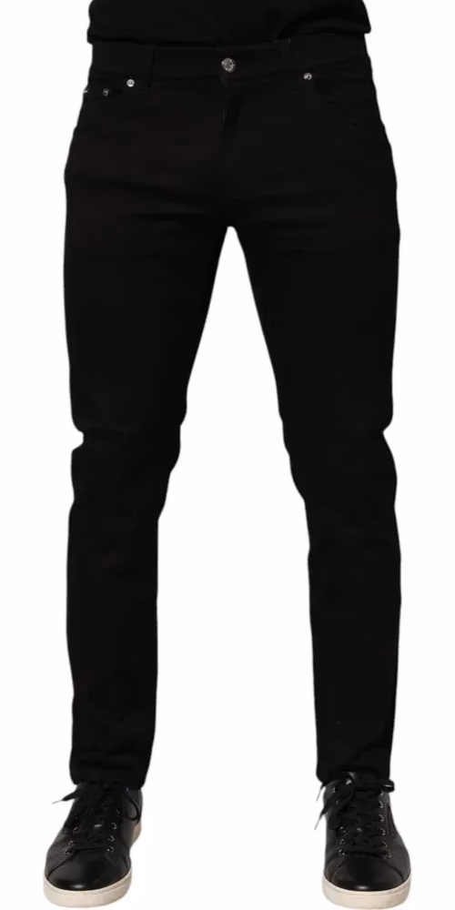Dolce & Gabbana Black Cotton Blend Skinny Men Trouser Pants