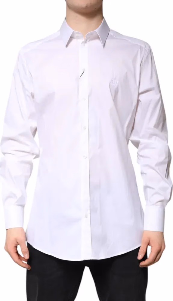 Dolce & Gabbana White Cotton Collared GOLD FormalDress Shirt