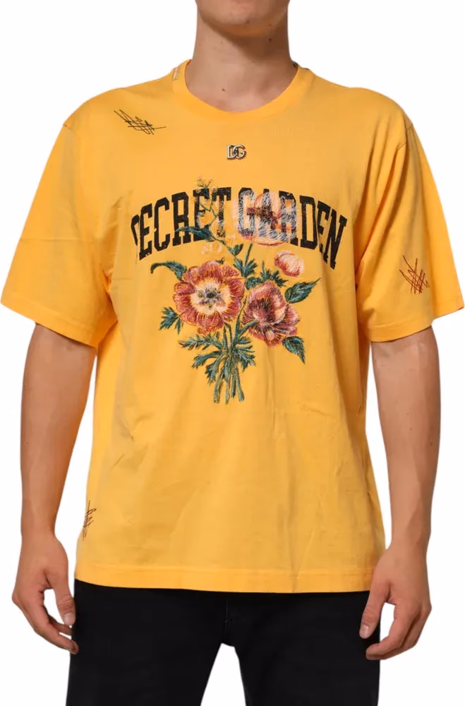 Dolce & Gabbana Yellow Secret Graden Floral Cotton CrewNeck T-shirt