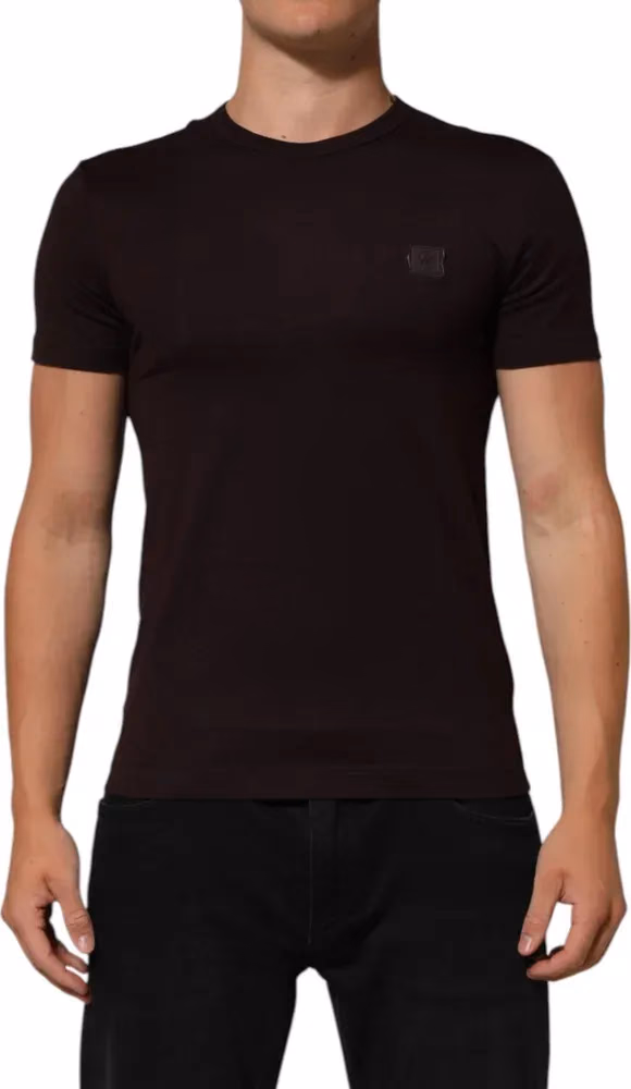 Dolce & Gabbana Brown Logo Plaque Cotton Crew Neck T-shirt