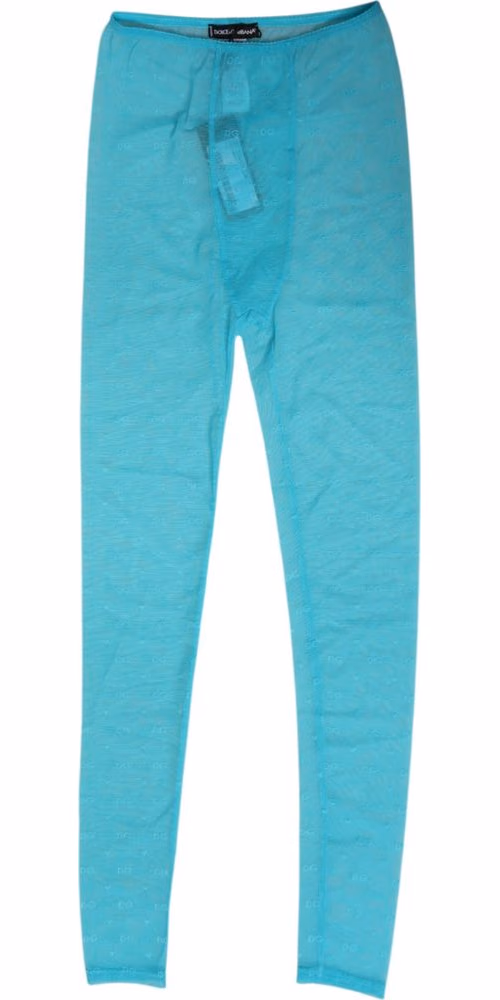 Dolce & Gabbana Light Blue Nylon Logo Lace Leggings Pants Underwear