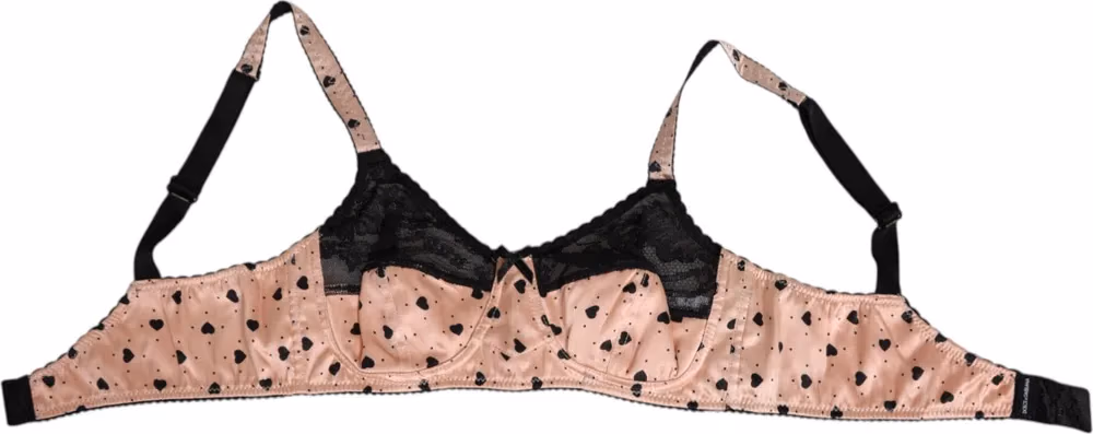 Dolce & Gabbana Beige Silk Heart Print Soft Cup Bra Underwear
