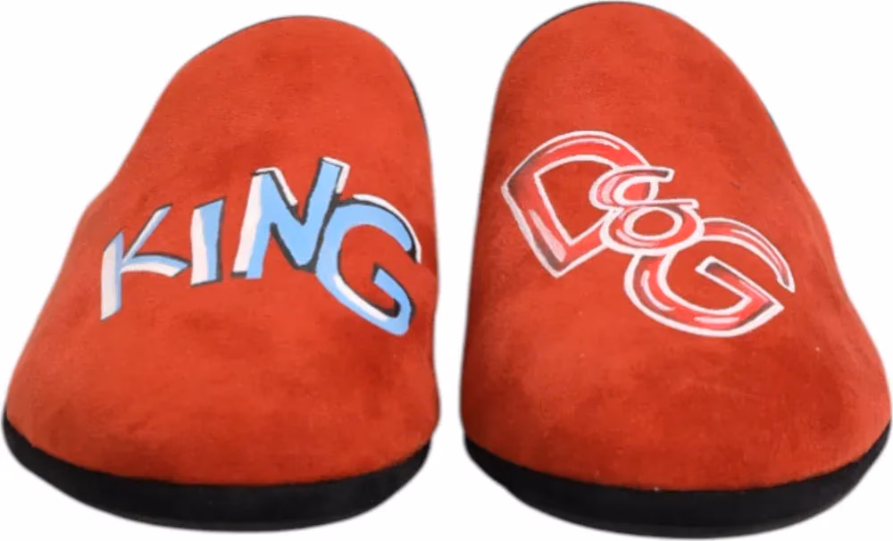 Dolce & Gabbana Red Suede DG King Men House Slippers Shoes