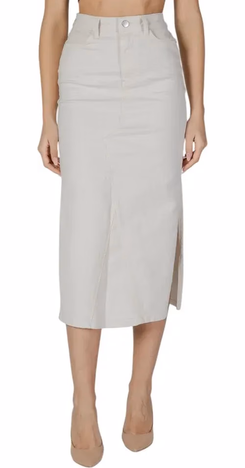 Vila Clothes Cream Cotton Long Skirt
