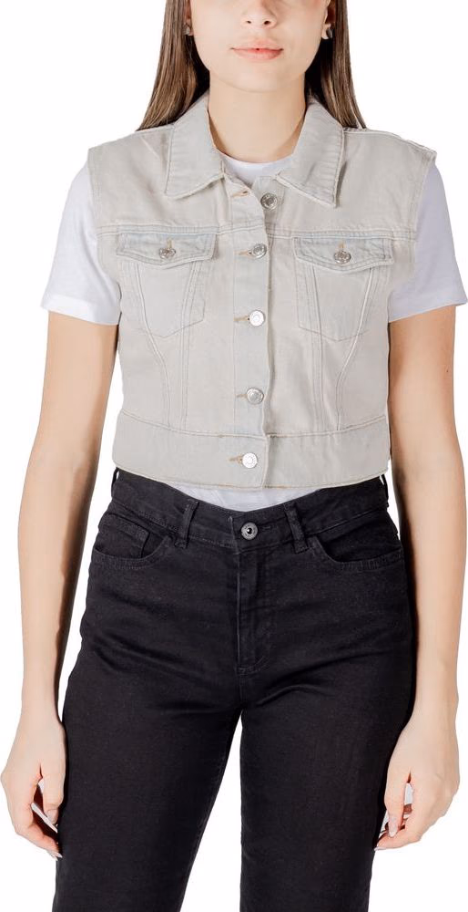 Only Light Blue Cotton Sleeveless Jacket