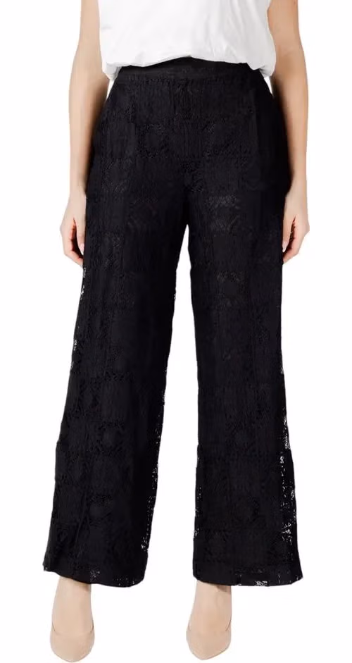 Vila Clothes Black Cotton Casual Pants