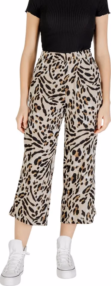 ICHI Beige Viscose Cropped Pants