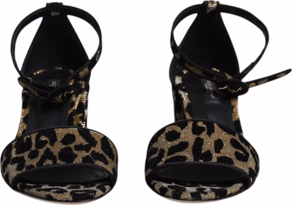 Dolce & Gabbana Gold Leopard Ankle Strap Heels Sandals Shoes