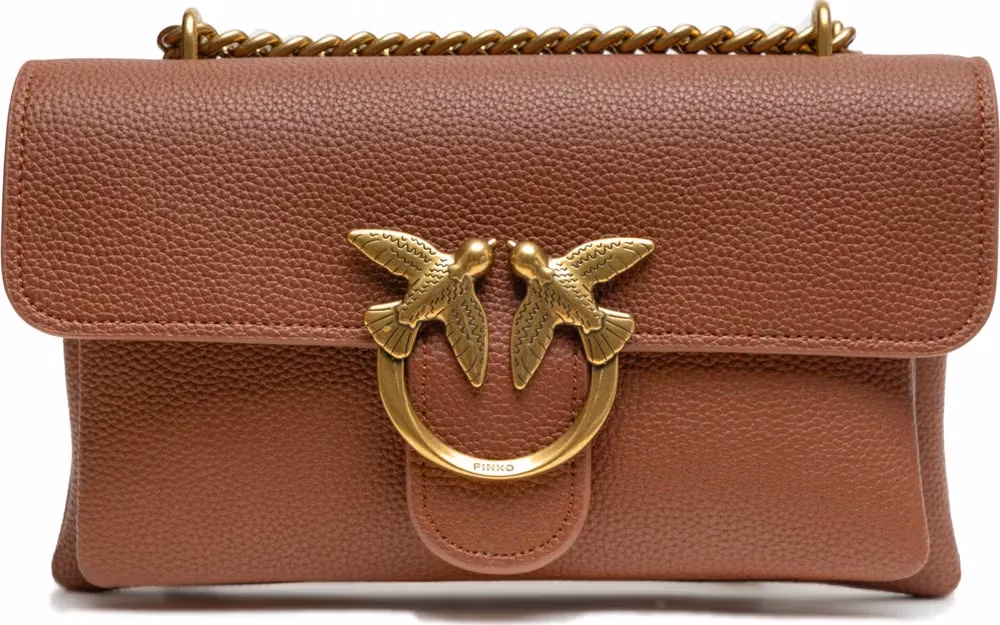 PINKO Brown Leather Love Boucle Riga Shoulder Bag