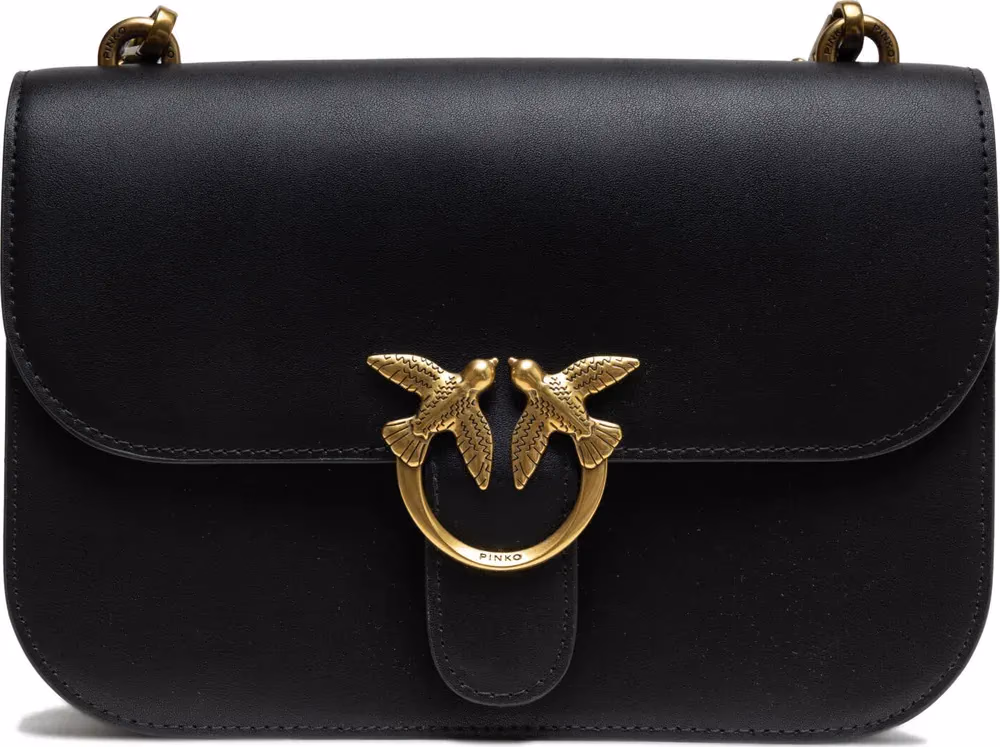 PINKO Black Leather Love Bell Classic Shoulder Bag