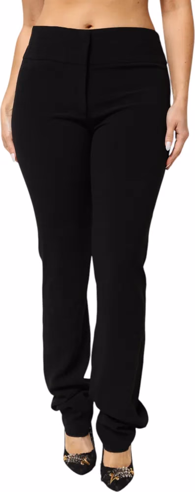 Exte Black Viscose Acetate Blend Straight Leg High Waist Pants