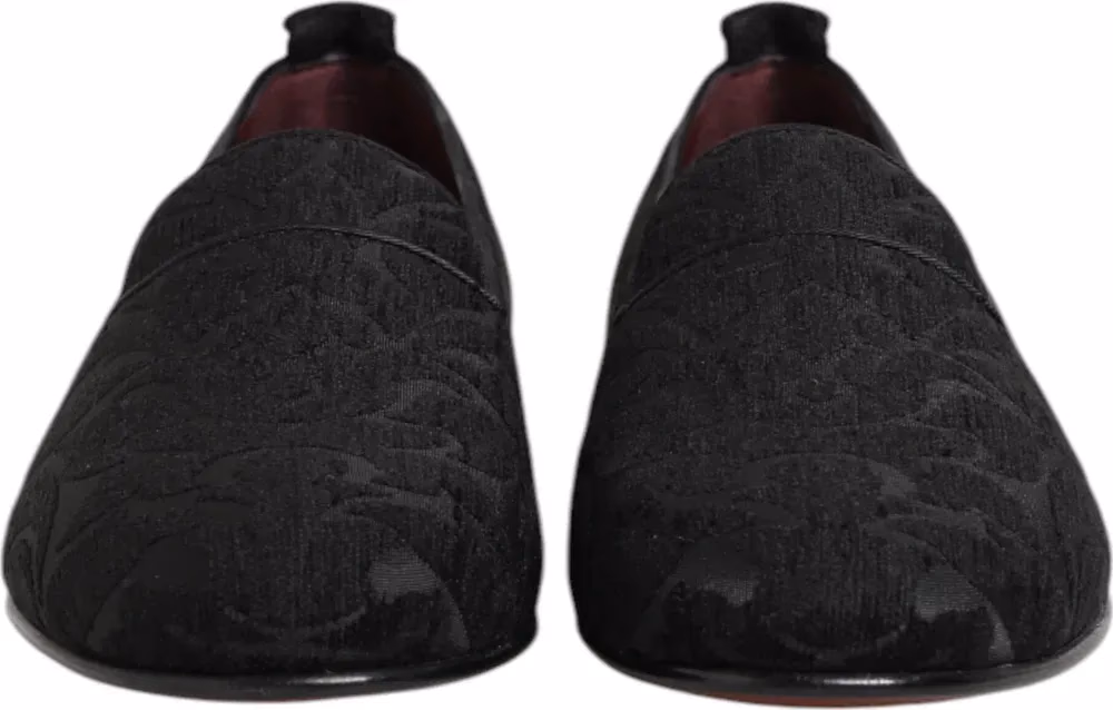 Dolce & Gabbana Black Brocade Loafers Slip On Men Dress Shoes