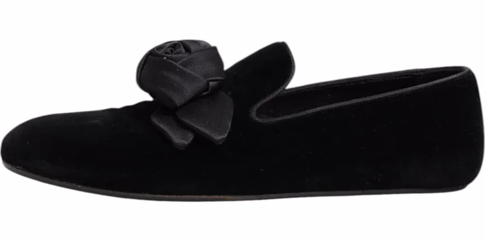 Dolce & Gabbana Black Suede Cotton Rose Slip On Loafers Shoes