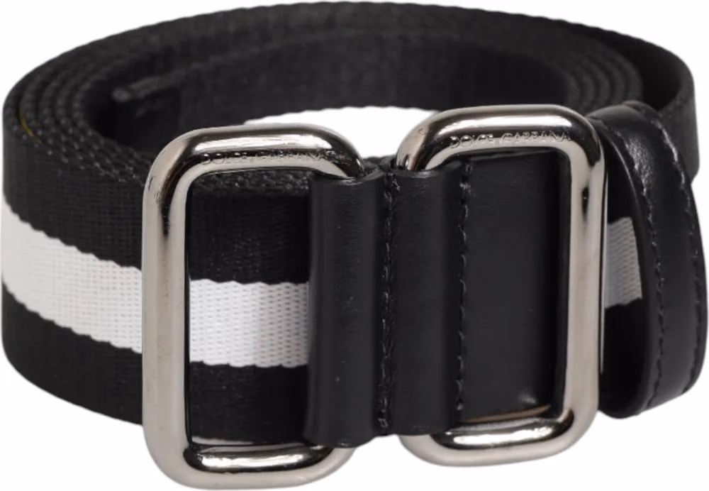 Dolce & Gabbana Black White Striped Metal Buckle Men Belt