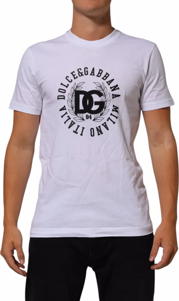 Dolce & Gabbana White Cotton Logo Print Crew Neck T-shirt
