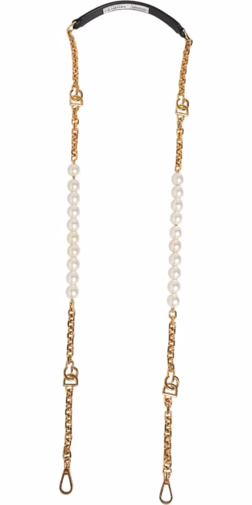 Dolce & Gabbana Black Leather Gold Chain Bag Accessory Shoulder Strap