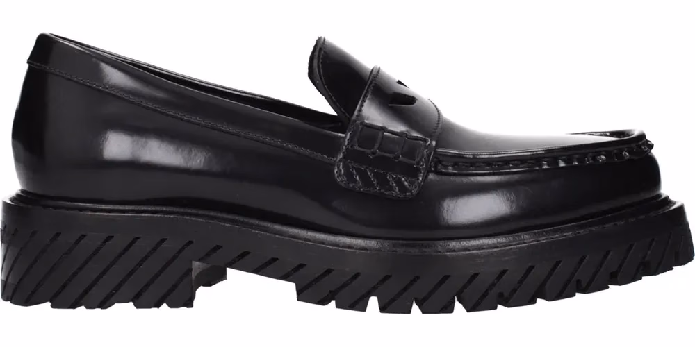 Off-White Black Leather Slip-On Loafers