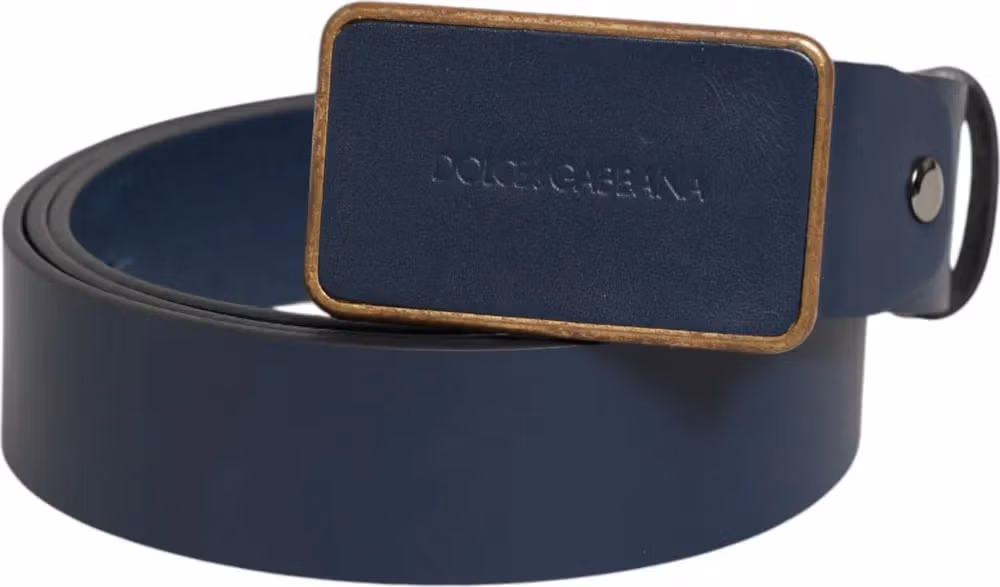 Dolce & Gabbana Blue Leather Classic Metal Logo Buckle Belt