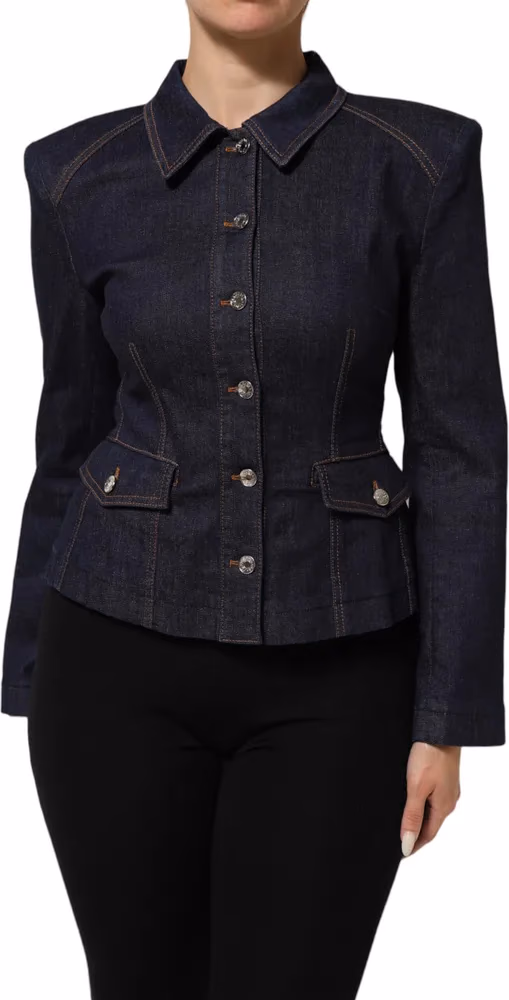 Dolce & Gabbana Dark Blue Cotton Collared Denim Coat Jacket