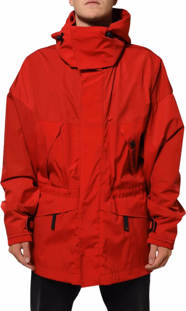Dolce & Gabbana Red Nylon Hooded Men Full Zip Parka Jacket