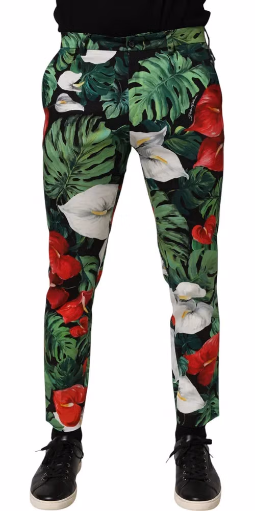Dolce & Gabbana Multicolor Floral Print Cotton Tapered Pants