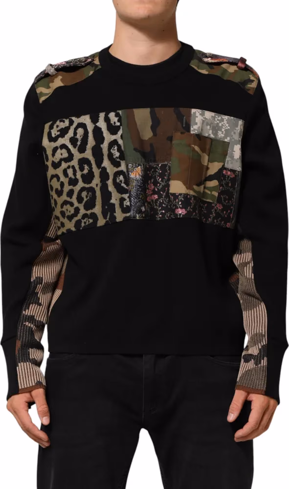 Dolce & Gabbana Black Patchwork Crew Neck Pullover Sweater